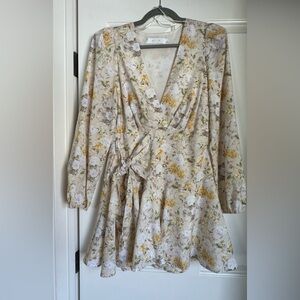 Astr Yellow and Gold Long Sleeve Fit and Flare Dress